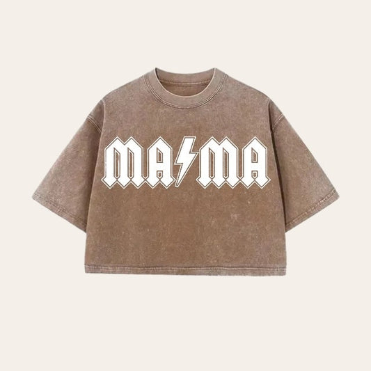 Stone Washed 100% Cotton Mama Oversized Cropped T-Shirts | cool shirt | beach tee | women top | gift for her | vintage | crop tshirt |