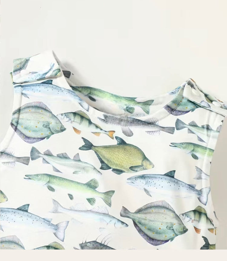 Fish print sleeveless cotton baby boy bodysuit / romper / baby clothes / toddler / baby outfit / baby boy gift / baby girl outfit / summer