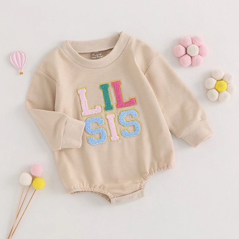 Embroidered Big Sis baby girl sweatshirt and lil sis baby girl sweatshirt romper / baby clothes / toddler / sister / baby gift / shower