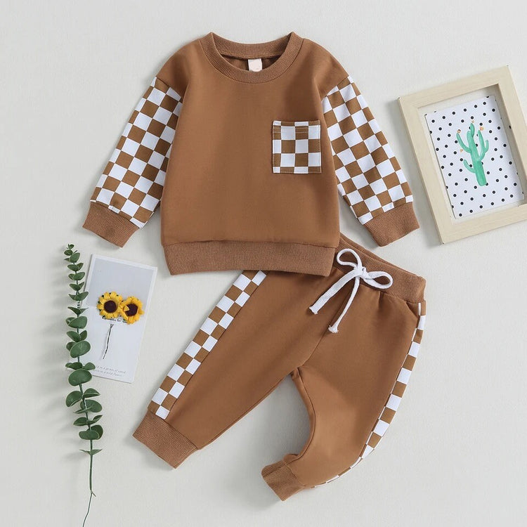 Checkered Baby boy Clothing set with pants and sweatshirt