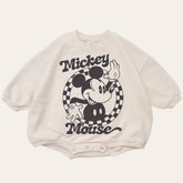 Checkered Mickey baby Oversized Sweatshirt Romper / baby clothes / baby girl boy / newborn / infant / gift / bubble onesie / shower / crew
