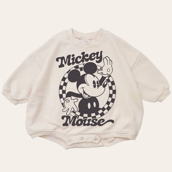 Checkered Mickey baby Oversized Sweatshirt Romper / baby clothes / baby girl boy / newborn / infant / gift / bubble onesie / shower / crew