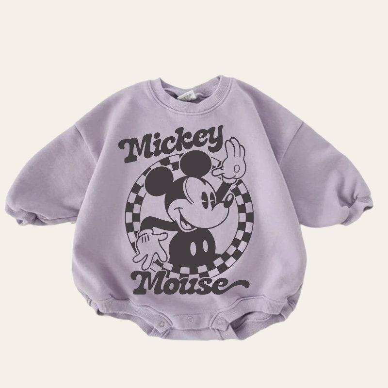 Checkered Mickey baby Oversized Sweatshirt Romper / baby clothes / baby girl boy / newborn / infant / gift / bubble onesie / shower / crew