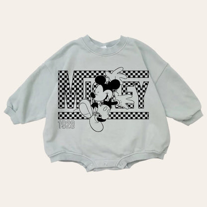 Checkered Mickey baby Oversized Sweatshirt Romper / baby clothes / baby girl boy / newborn / infant / gift / bubble onesie / shower / crew