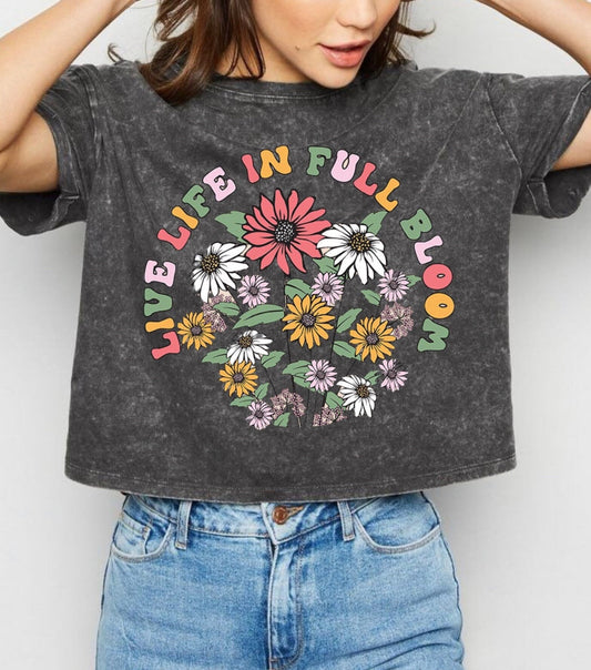 Retro Floral womens oversized CROPPED acid washed t-shirt / crop top / gift / cool / girl / BEACH / gift for her / summer / motivational