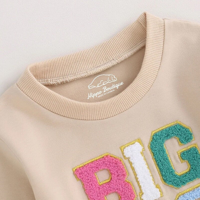 Embroidered Big Sis Sweatshirt lil sis Romper