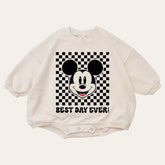 Checkered Mickey baby Oversized Sweatshirt Romper / baby clothes / baby girl boy / newborn / infant / gift / bubble onesie / shower / crew