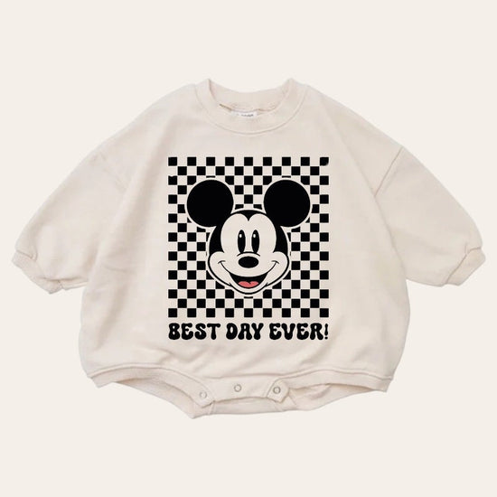 Checkered Mickey baby Oversized Sweatshirt Romper / baby clothes / baby girl boy / newborn / infant / gift / bubble onesie / shower / crew