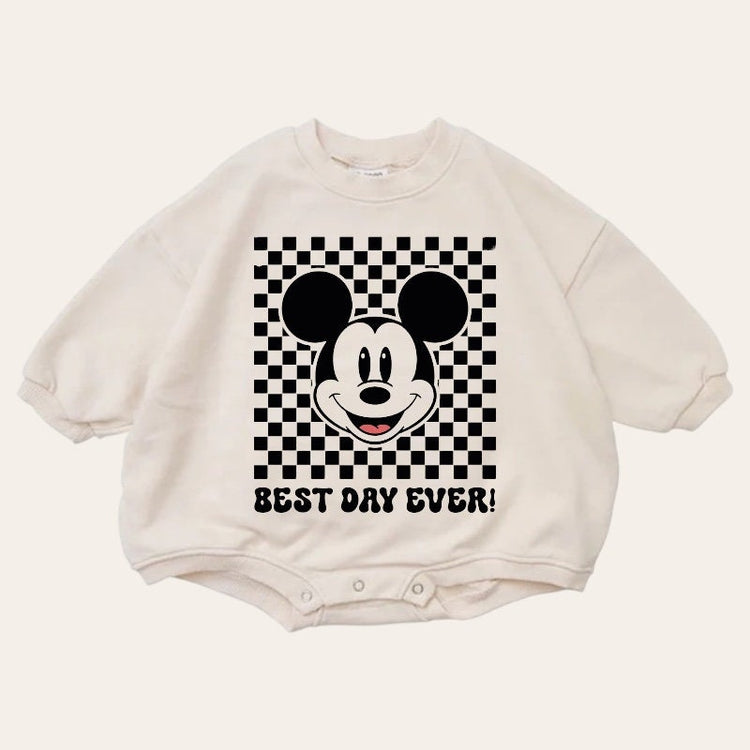 Checkered Mickey baby Oversized Sweatshirt Romper / baby clothes / baby girl boy / newborn / infant / gift / bubble onesie / shower / crew