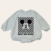 Checkered Mickey baby Oversized Sweatshirt Romper / baby clothes / baby girl boy / newborn / infant / gift / bubble onesie / shower / crew