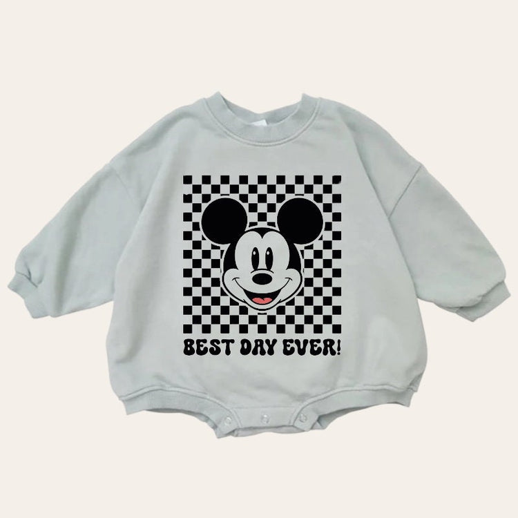 Checkered Mickey baby Oversized Sweatshirt Romper / baby clothes / baby girl boy / newborn / infant / gift / bubble onesie / shower / crew