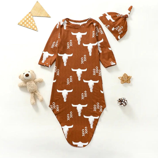 Highland Cow Newborn Baby Swaddle Blanket Wrap Bodysuit + hat | baby girl gift | announcement | baby shower | knot gown | handmade