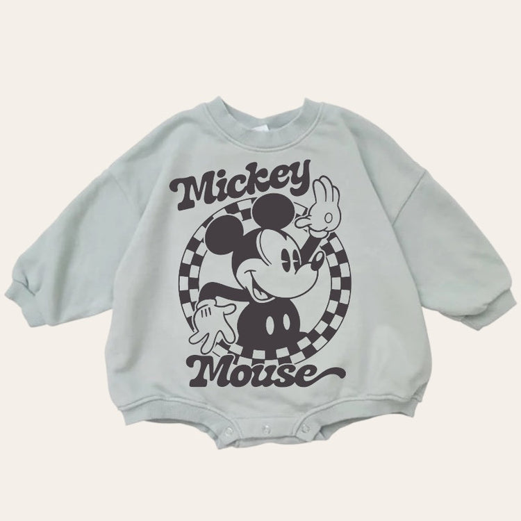 Checkered Mickey baby Oversized Sweatshirt Romper / baby clothes / baby girl boy / newborn / infant / gift / bubble onesie / shower / crew