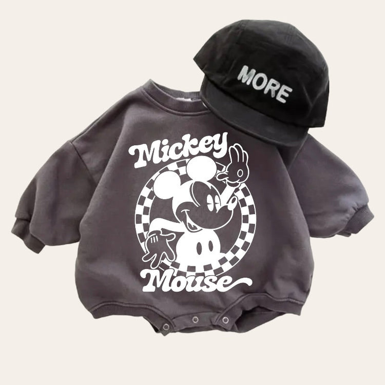 Checkered Mickey baby Oversized Sweatshirt Romper / baby clothes / baby girl boy / newborn / infant / gift / bubble onesie / shower / crew