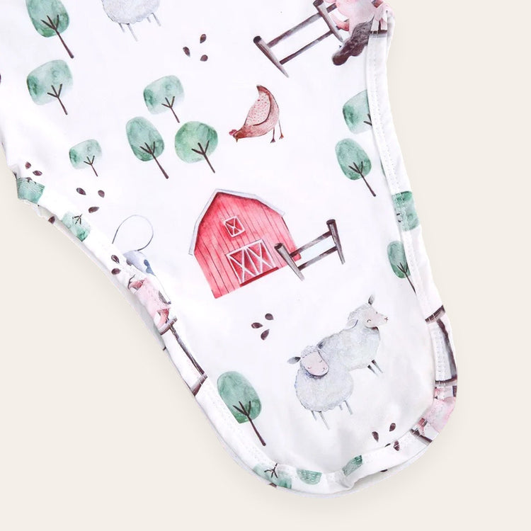 Farm Print Newborn Baby Swaddle Blanket Wrap Bodysuit + hat | baby girl gift | announcement | baby shower | knot gown | handmade | animals