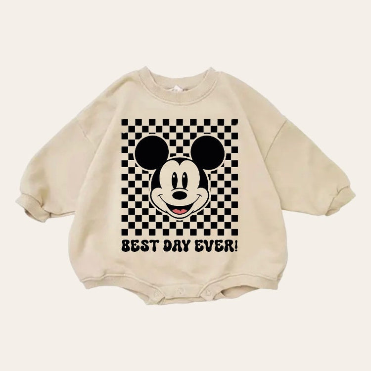 Checkered Mickey baby Oversized Sweatshirt Romper / baby clothes / baby girl boy / newborn / infant / gift / bubble onesie / shower / crew