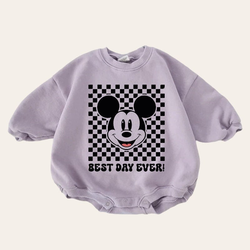 Checkered Mickey baby Oversized Sweatshirt Romper / baby clothes / baby girl boy / newborn / infant / gift / bubble onesie / shower / crew