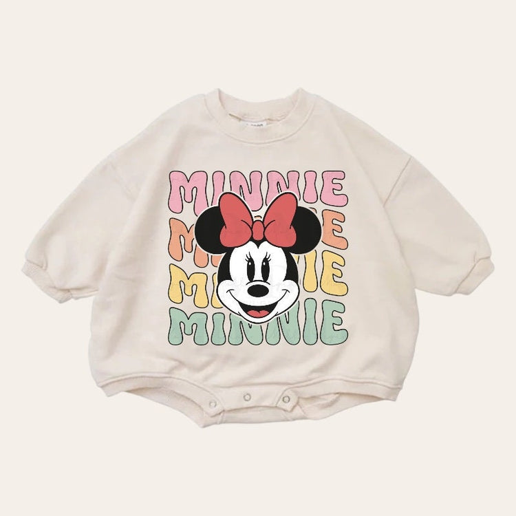 Retro Minnie baby Oversized Sweatshirt Romper / baby clothes / baby girl boy / newborn / crewneck / gift / bubble onesie / shower / Disney