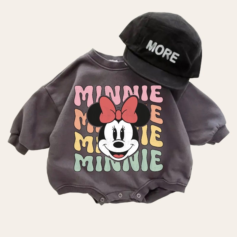 Retro Minnie baby Oversized Sweatshirt Romper / baby clothes / baby girl boy / newborn / crewneck / gift / bubble onesie / shower / Disney