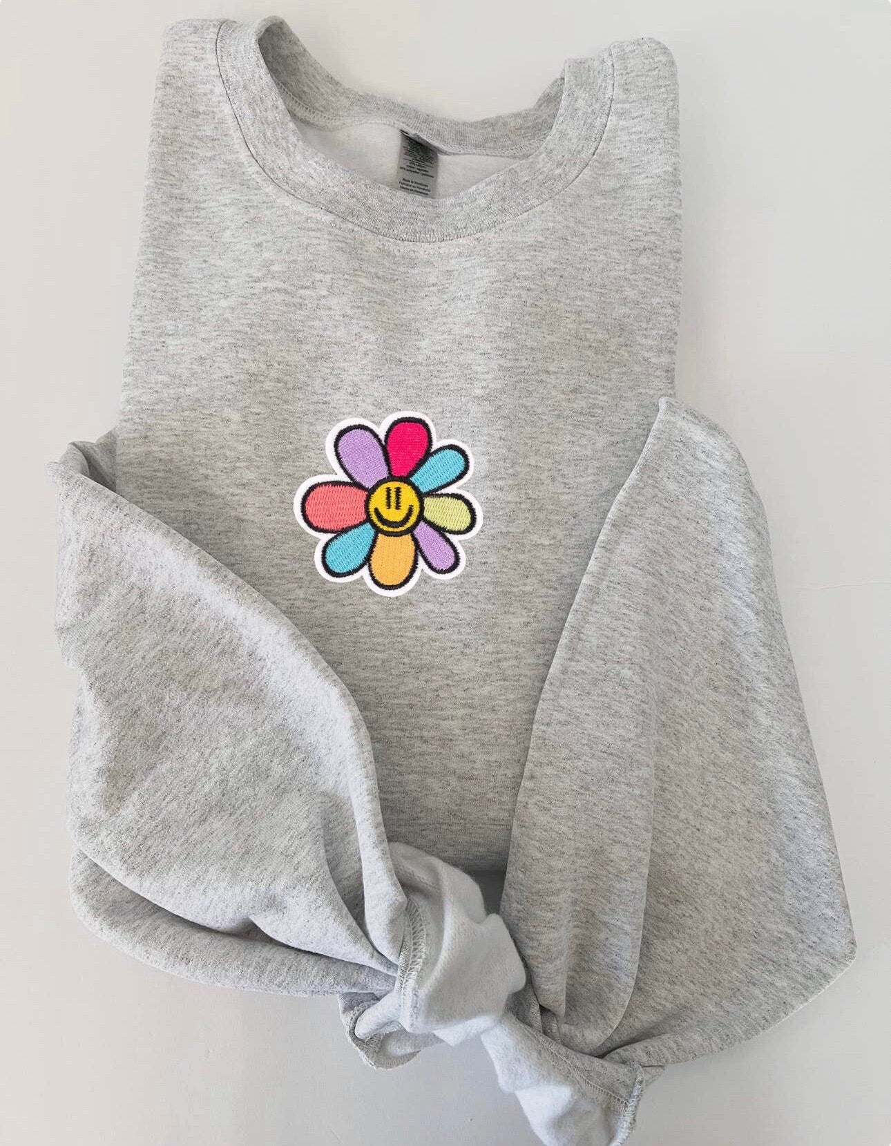 Smiley flower Patch Womens Crewneck Sweatshirt | girls sweater | gift for her | positive | motivation | Cool | comfy | unisex | fall