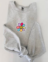 Smiley flower Patch Womens Crewneck Sweatshirt | girls sweater | gift for her | positive | motivation | Cool | comfy | unisex | fall