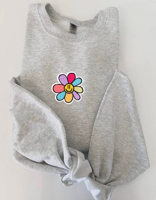 Smiley flower Patch Womens Crewneck Sweatshirt | girls sweater | gift for her | positive | motivation | Cool | comfy | unisex | fall