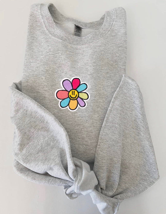 Smiley flower Patch Womens Crewneck Sweatshirt | girls sweater | gift for her | positive | motivation | Cool | comfy | unisex | fall