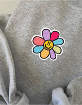 Smiley flower Patch Womens Crewneck Sweatshirt | girls sweater | gift for her | positive | motivation | Cool | comfy | unisex | fall