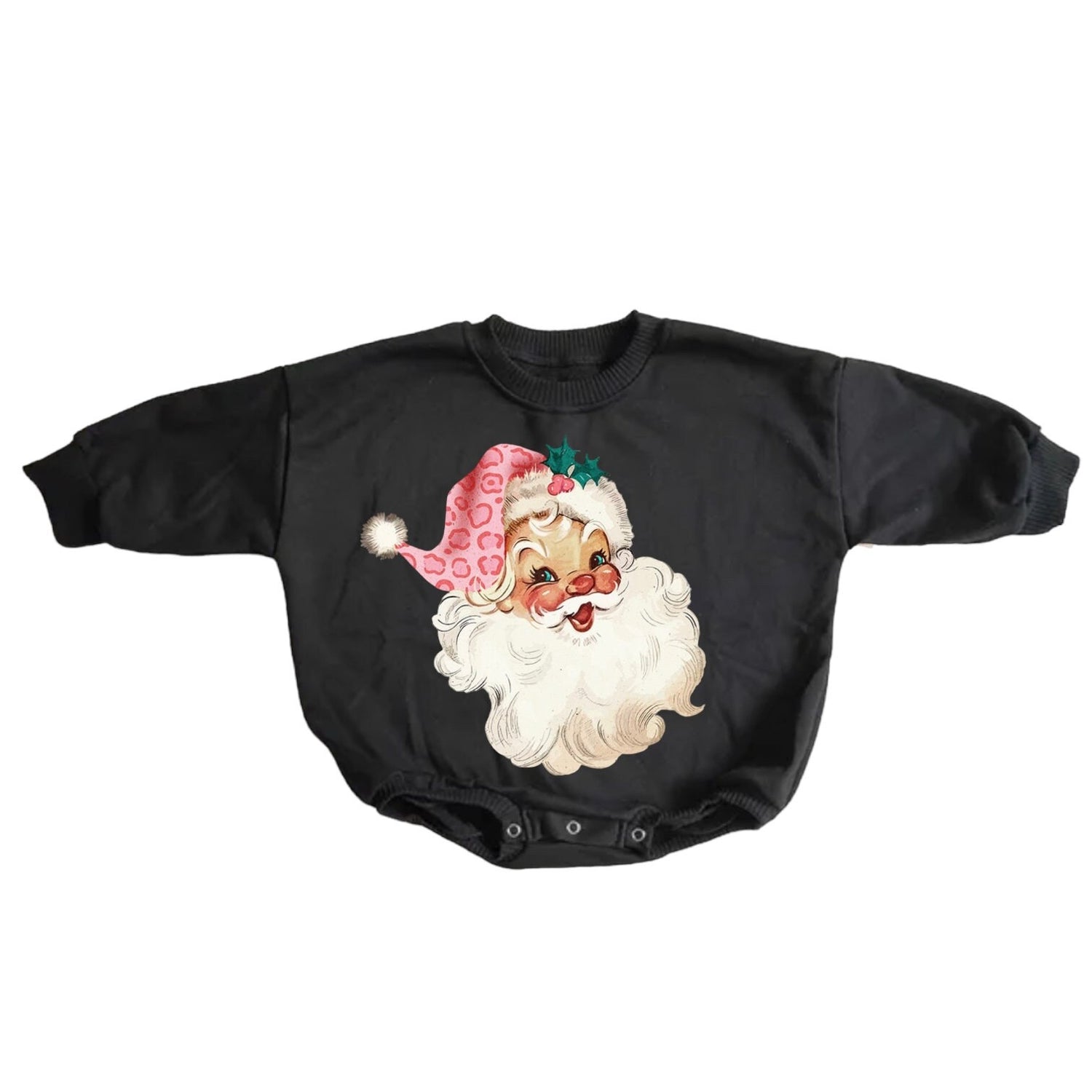 Leopard Santa Christmas Baby Oversized Sweatshirt Romper