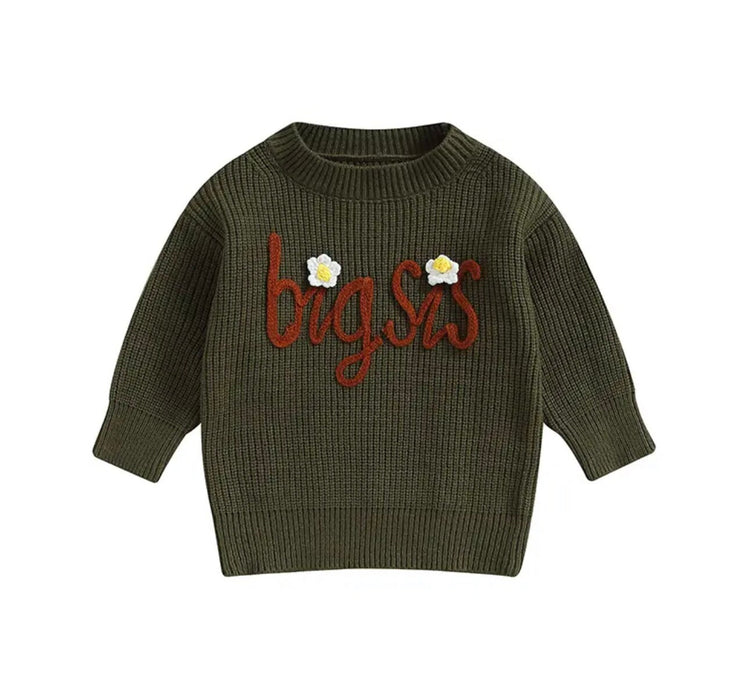 Knit Embroidered Big Sis baby girl sweater