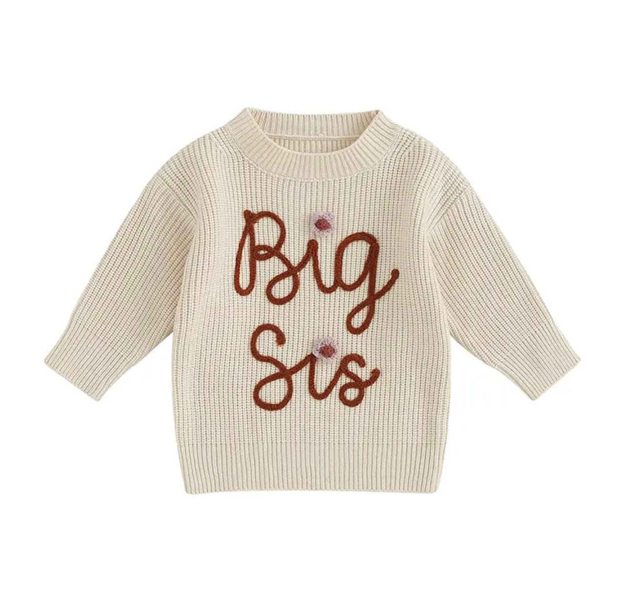 Knit Embroidered Big Sis baby girl sweater