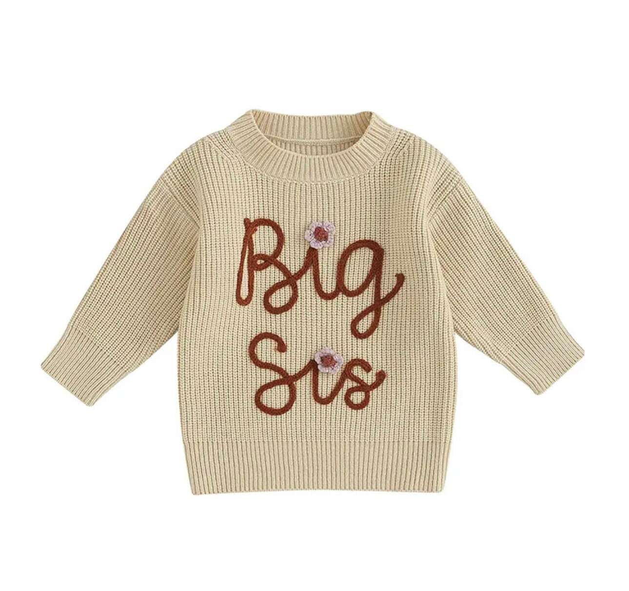 Knit Embroidered Big Sis baby girl sweater