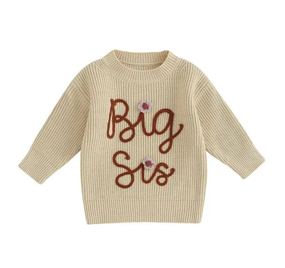 Knit Embroidered Big Sis baby girl sweater