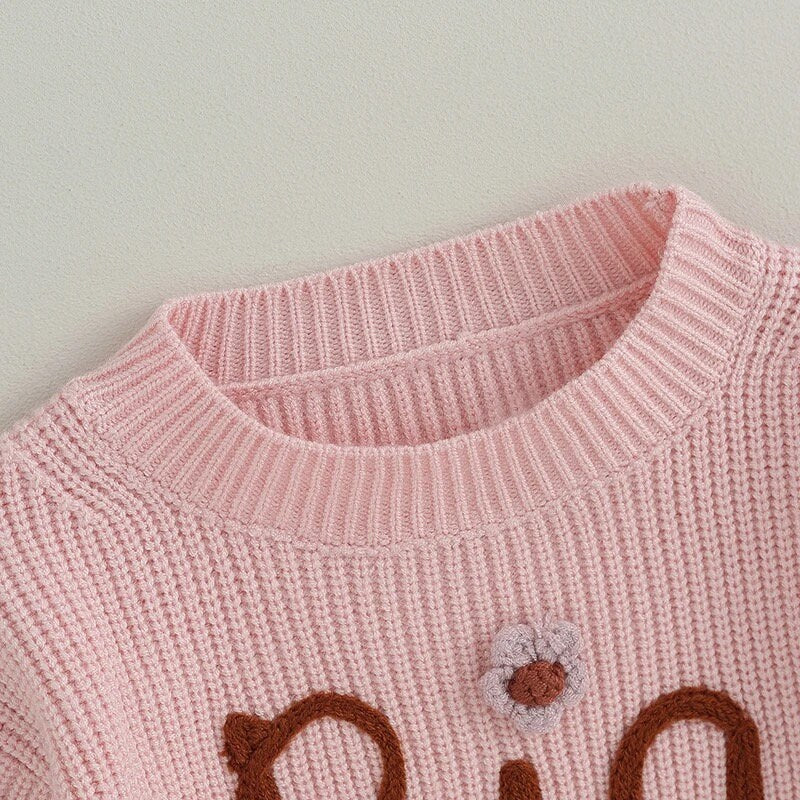 Knit Embroidered Big Sis baby girl sweater