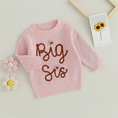 Knit Embroidered Big Sis baby girl sweater