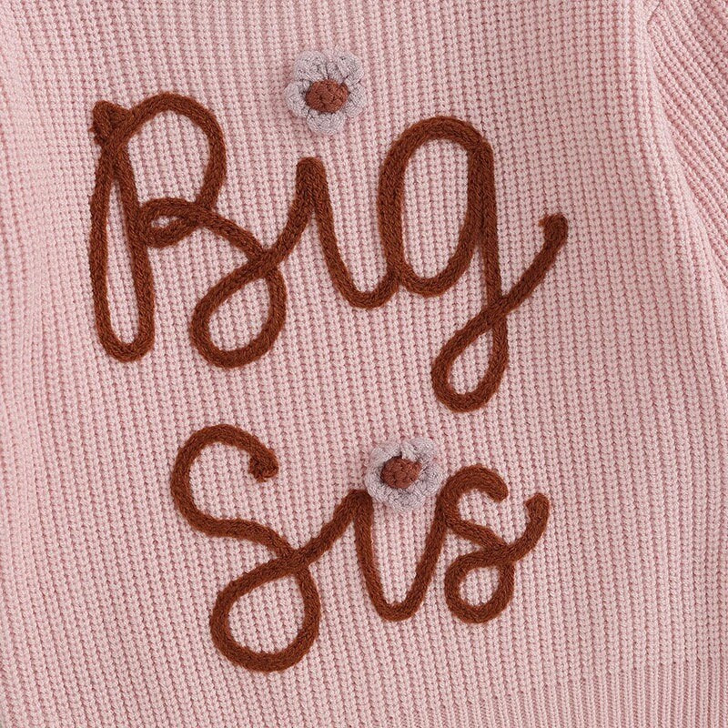 Knit Embroidered Big Sis baby girl sweater