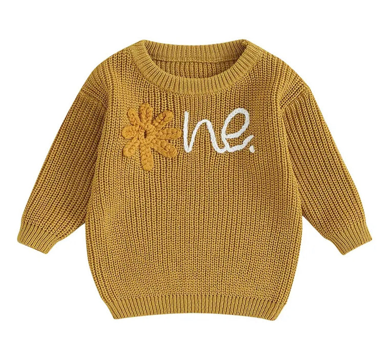 Knit Embroidered baby girls first birthday sweater / infant sweater / baby clothes / one / baby girl / baby gift / baby shower / fall sweat
