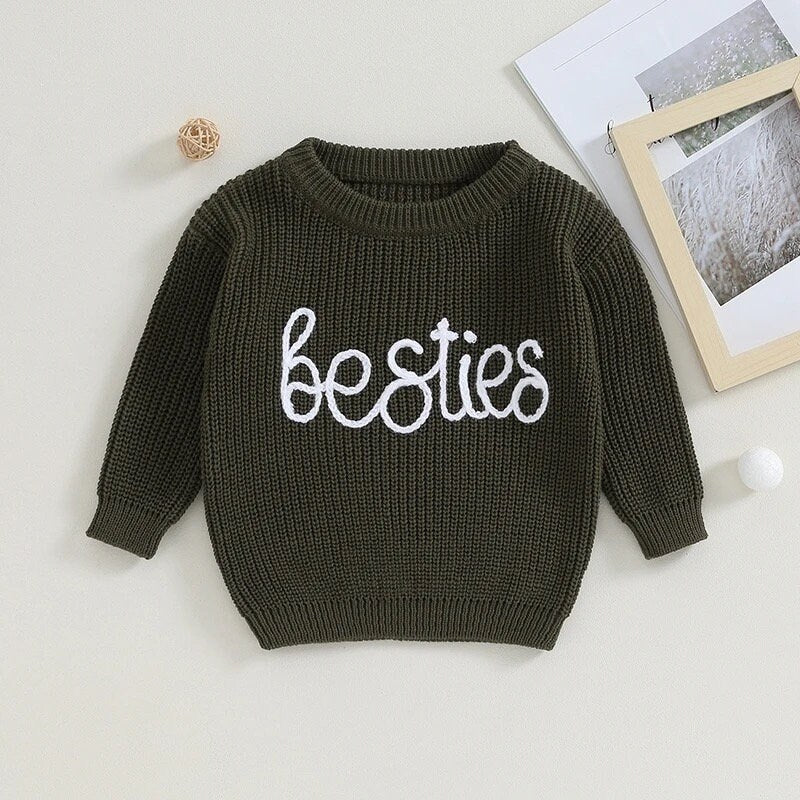 Knit Embroidered bestie baby girl sweater / baby boy / baby clothes / newborn / welcome home / baby gift / baby shower / fall sweat