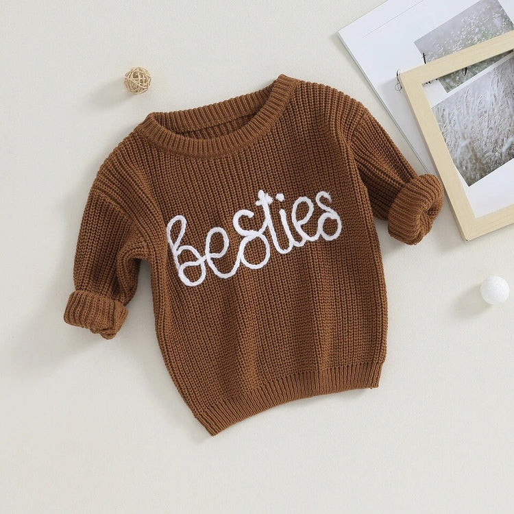 Knit Embroidered bestie baby girl sweater / baby boy / baby clothes / newborn / welcome home / baby gift / baby shower / fall sweat