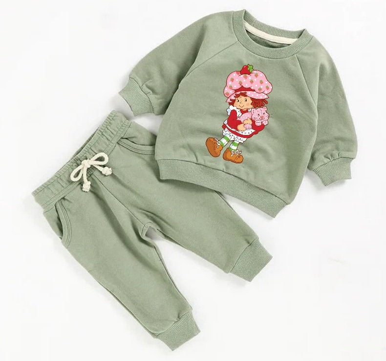 strawberry French Terry Baby Outfit set sweatshirt and pants / baby clothes / soft / cartoon / baby girl / baby shower / baby gift outfit