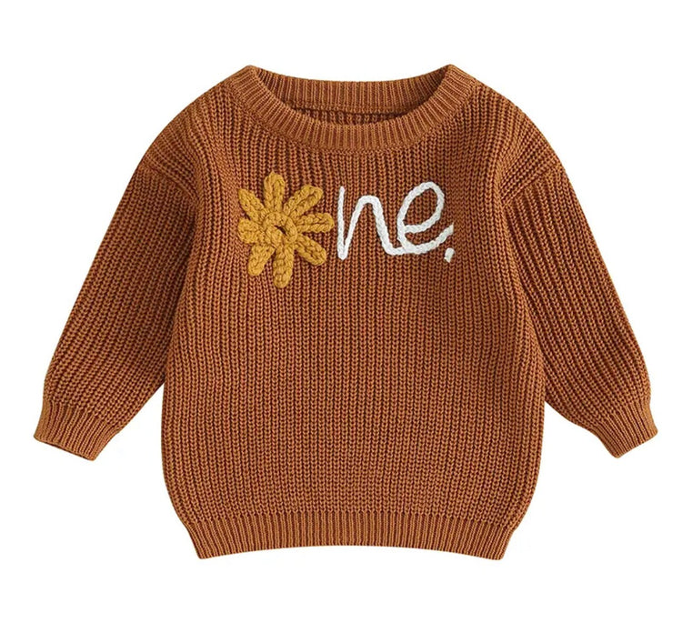 Knit Embroidered baby girls first birthday sweater / infant sweater / baby clothes / one / baby girl / baby gift / baby shower / fall sweat