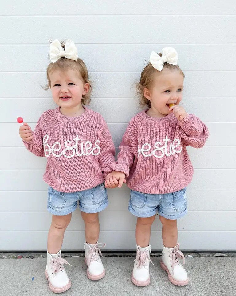 Knit Embroidered bestie baby girl sweater / baby boy / baby clothes / newborn / welcome home / baby gift / baby shower / fall sweat