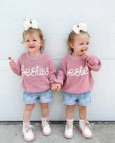 Knit Embroidered bestie baby girl sweater / baby boy / baby clothes / newborn / welcome home / baby gift / baby shower / fall sweat