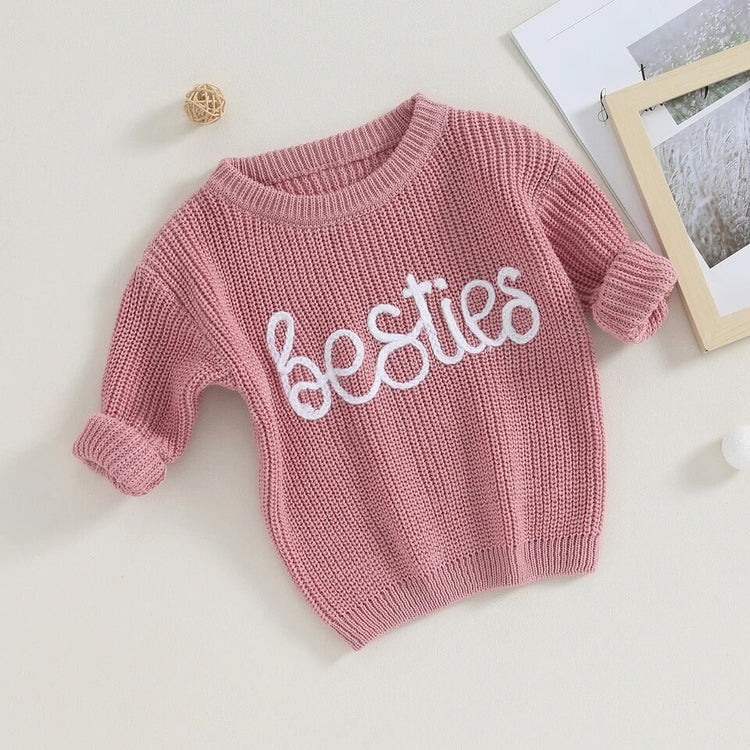 Knit Embroidered bestie baby girl sweater / baby boy / baby clothes / newborn / welcome home / baby gift / baby shower / fall sweat
