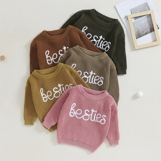 Knit Embroidered bestie baby girl sweater / baby boy / baby clothes / newborn / welcome home / baby gift / baby shower / fall sweat