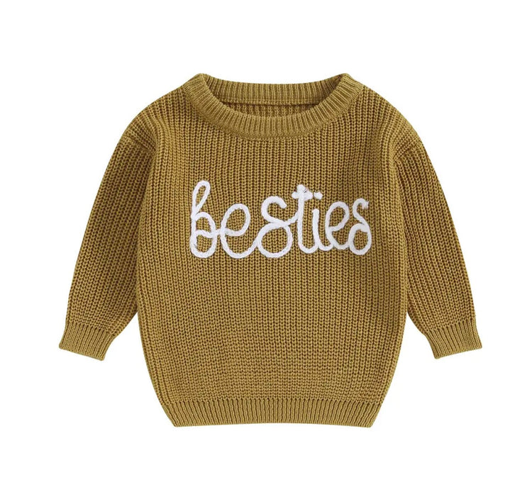 Knit Embroidered bestie baby girl sweater / baby boy / baby clothes / newborn / welcome home / baby gift / baby shower / fall sweat