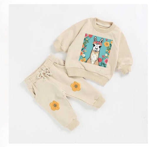 llama floral French Terry Baby Outfit set sweatshirt and pants