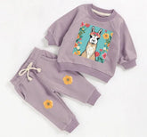 llama floral French Terry Baby Outfit set sweatshirt and pants