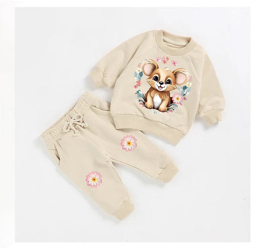 Floral bear French Terry Baby Outfit set sweatshirt and pants / baby clothes / soft / baby girl boy / baby shower / baby gift / sweater