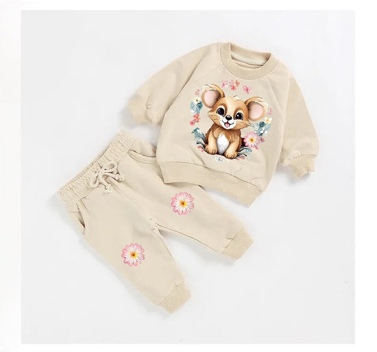 Floral bear French Terry Baby Outfit set sweatshirt and pants / baby clothes / soft / baby girl boy / baby shower / baby gift / sweater